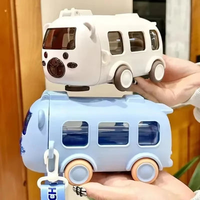 500ML Bus Shape Cute Car Water Bottle with Movable Wheels for kids