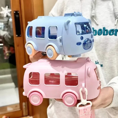 500ML Bus Shape Cute Car Water Bottle with Movable Wheels for kids